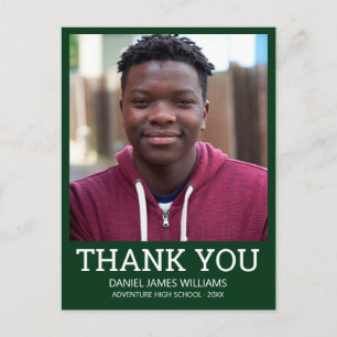 Graduation Photo Simple  Green Thank You Postcard