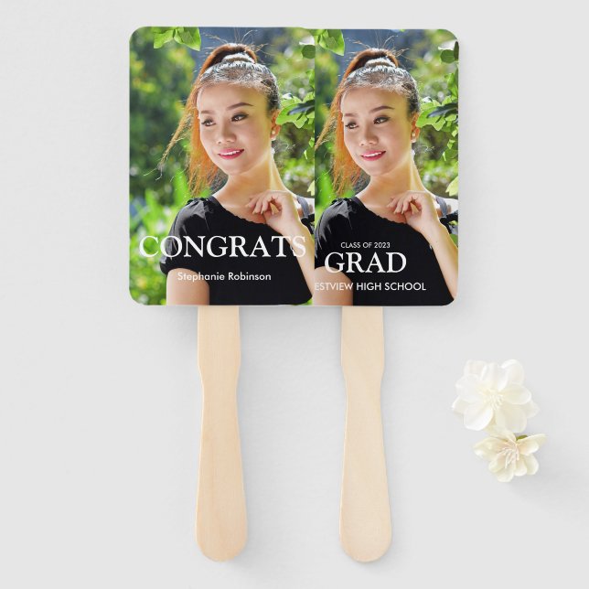 Graduation Photo Simple Modern Keepsake Hand Fan (Front and Back)