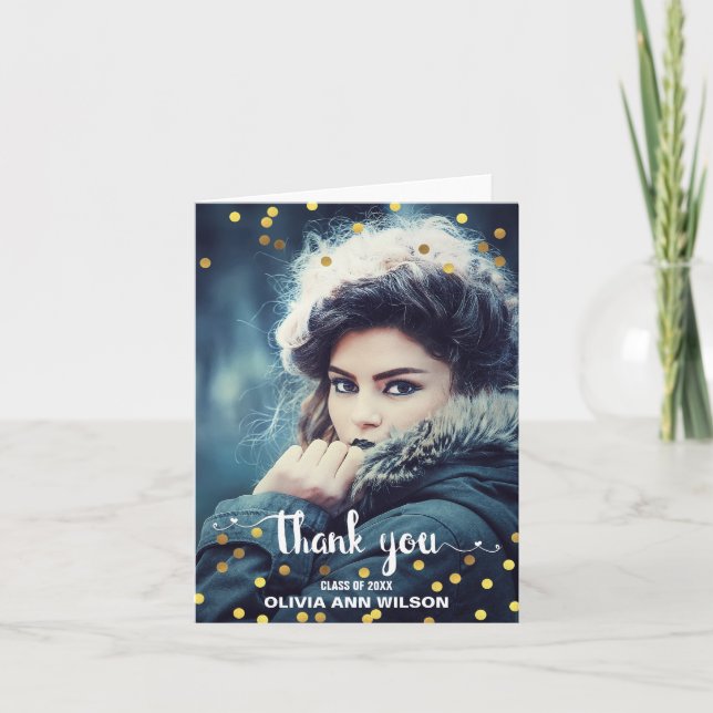Graduation Photo Thank You Faux Gold Foil Confetti (Front)