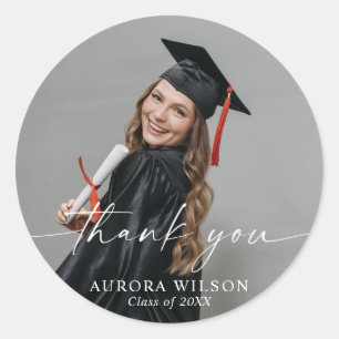 Graduation Photo Thank You Favour Classic Round Sticker