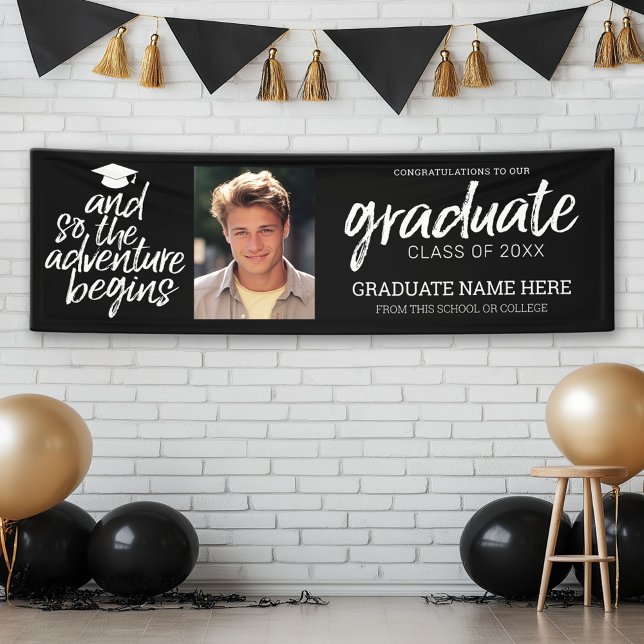 Graduation Photo - The Adventure Begins Virtual Banner (Custom Graduation Banner with Photo)