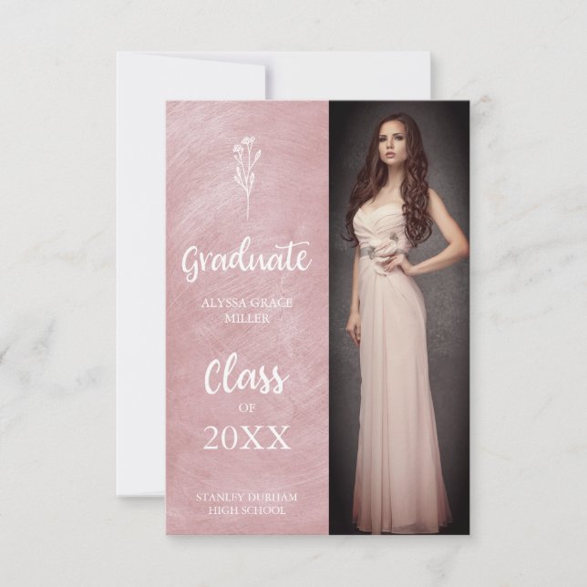 Graduation Photo Trendy Blush Pink Metal Effect (Front)