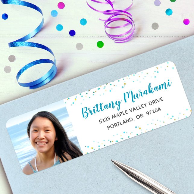Graduation photo turquoise script modern address (Creator Uploaded)