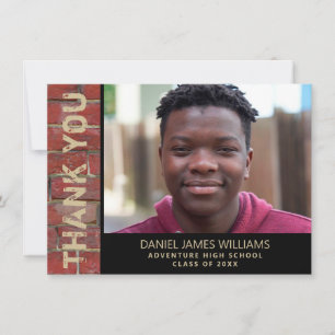 Graduation Photo Urban Red Brick Thank You Card