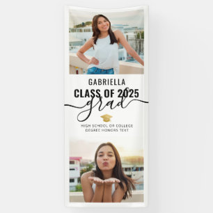 Graduation Photo White and Gold Modern Script Banner