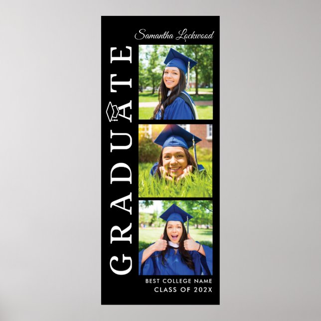 Graduation Photos Black and White Grad 2025 Poster (Front)