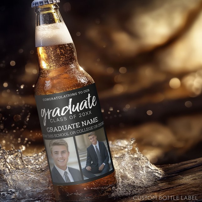 Graduation Photos Graduate - Photos - Black Beer Bottle Label (Custom Graduation Party Label)