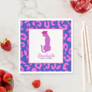 Graduation Pink & Blue Leopard Custom Class Year  Napkin