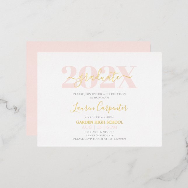 Graduation Pink Blush and Gold foil invitation (Front/Back)