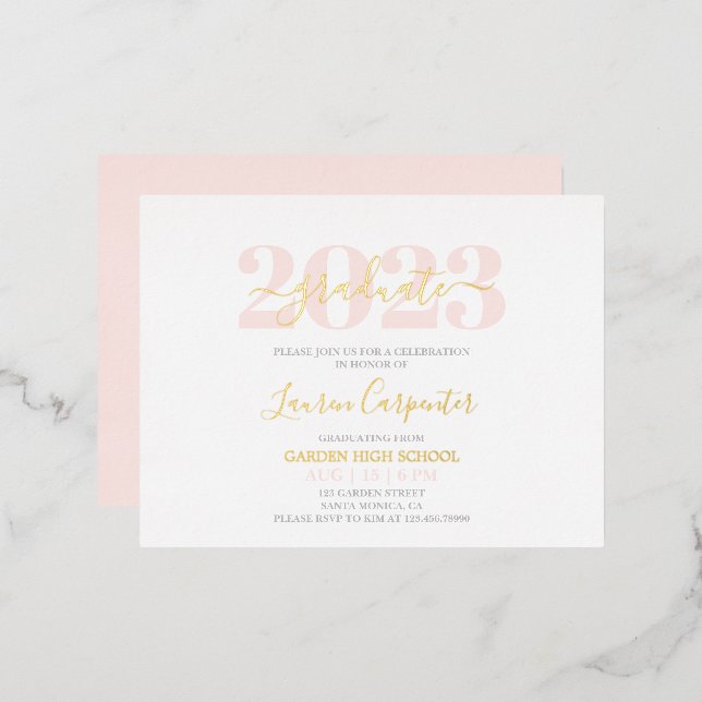 Graduation Pink Blush and Gold foil invitation (Front/Back)