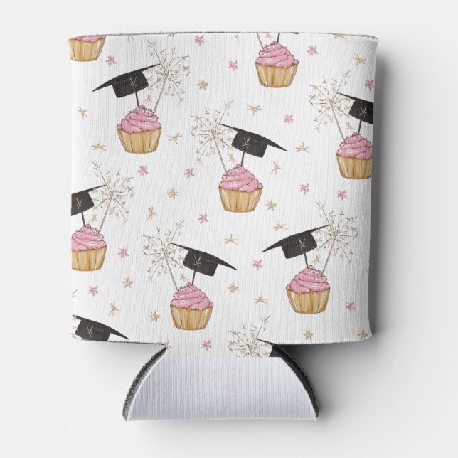 Graduation Pink Cupcake Personalised Can Cooler (Front)