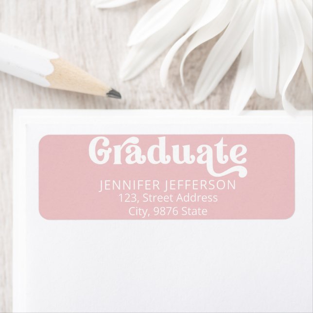Graduation pink girly return address label (Insitu)