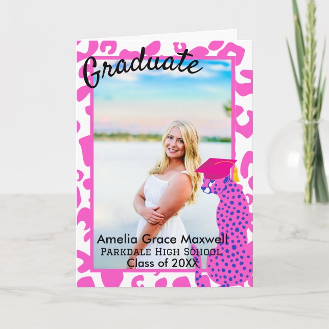 Graduation Pink Leopard  Card (Front)