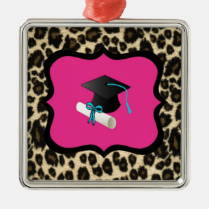Graduation - Pink Leopard / Cheetah Metal Tree Decoration