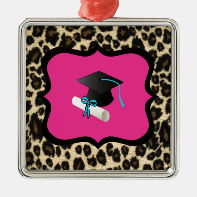 Graduation - Pink Leopard / Cheetah Metal Tree Decoration (Front)