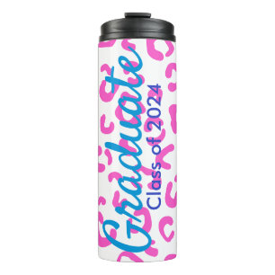 Graduation Pink Leopard Typography Thermal Tumbler
