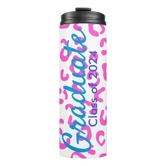 Graduation Pink Leopard  Typography Thermal Tumbler (Front)