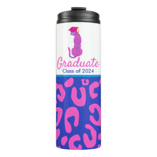 Graduation Pink Leopard wearing cap Thermal Tumbler