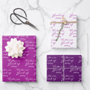 Graduation Pink Magenta Purple Orchid Name Grad Wrapping Paper Sheet