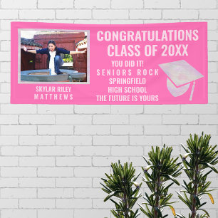 Graduation Pink Opal 1 Photo Congratulations Banner