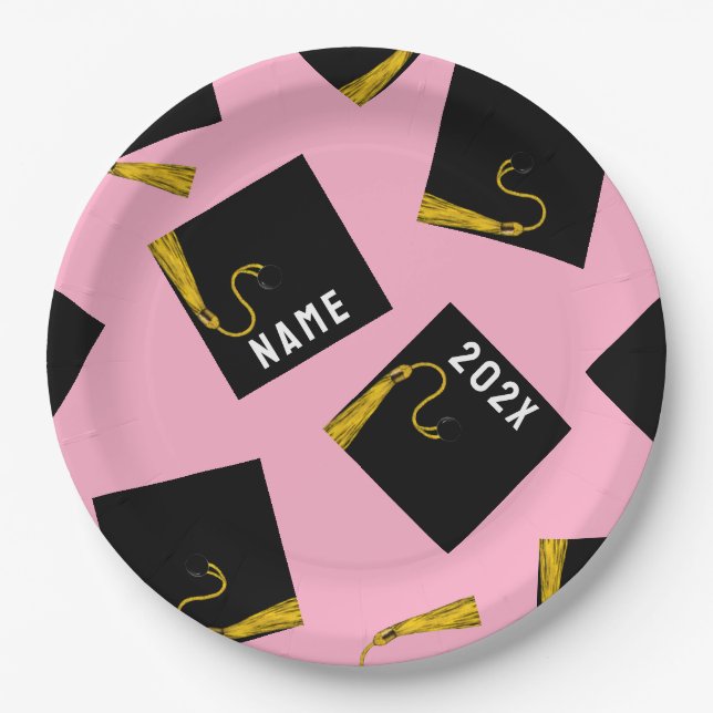 Graduation Pink Party Paper Plates (Front)