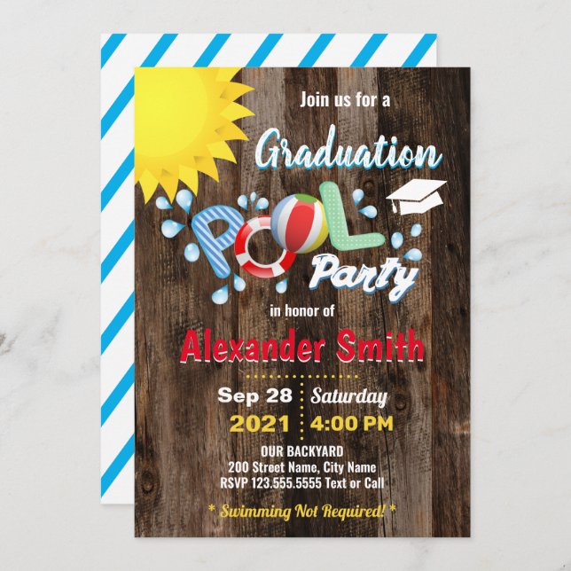 Graduation Pool Party Rustic Invitation (Front/Back)