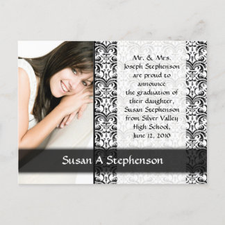 Graduation Postcard, Black and White Formal Announcement Postcard