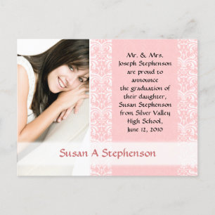 Graduation Postcard, Pretty Pink and White Announcement Postcard