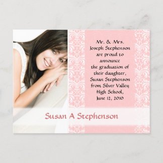 Graduation Postcard, Pretty Pink and White Announcement Postcard