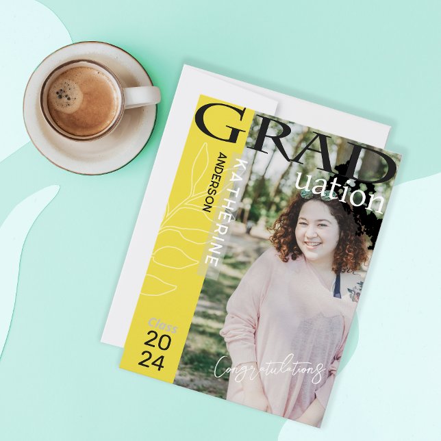 Graduation Poster Styled Photo Green Holiday Card (Fresh and modern graduation card for your best friends.)