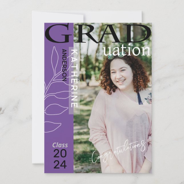 Graduation Poster Styled Photo Lavender Holiday Card (Front)