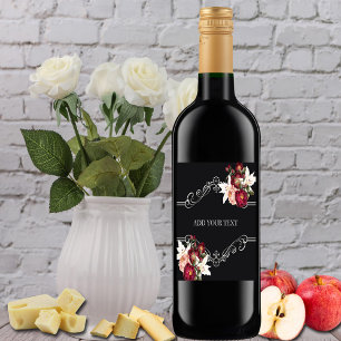 Graduation Pretty Red Roses Lilies on Black  Wine  Label