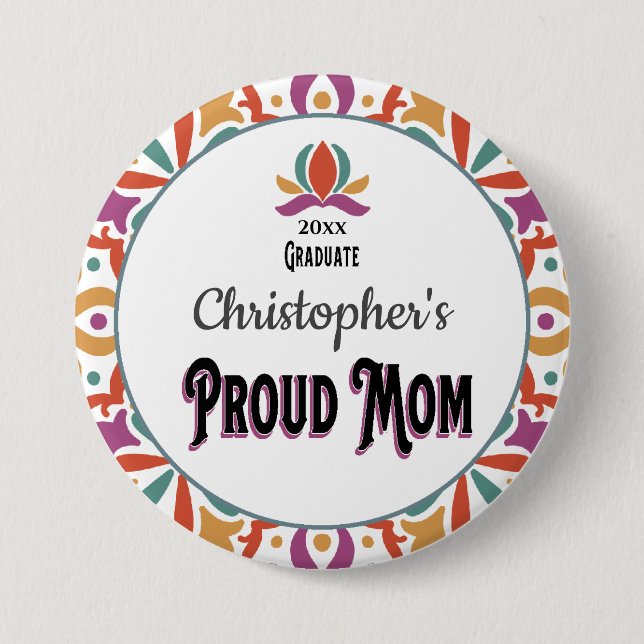 Graduation Proud Mum Parent Son Monogram Grad 7.5 Cm Round Badge (Front)