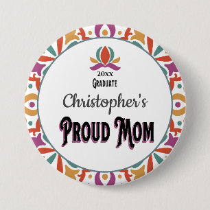 Graduation Proud Mum Parent Son Monogram Grad 7.5 Cm Round Badge