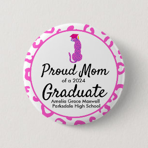 Graduation Proud Mum Pink Leopard Button