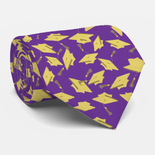 Graduation Purple and Gold Caps in the Air Tie