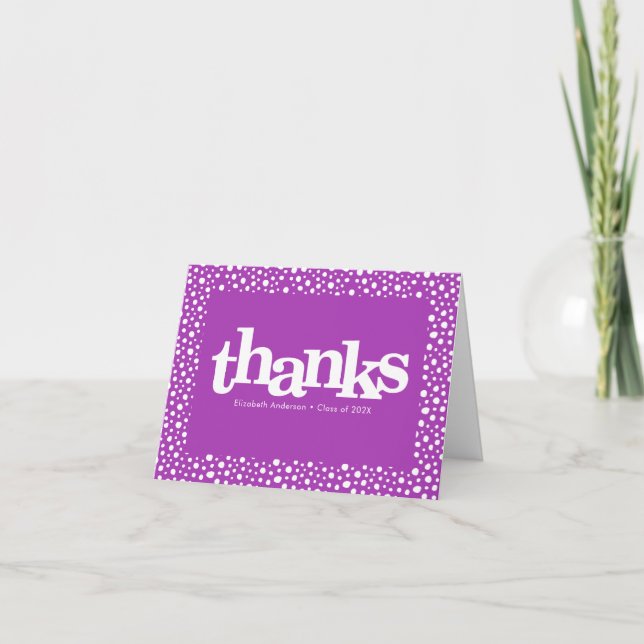 Graduation purple bold modern simple typography thank you card (Front)