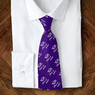 Graduation Purple Cap Icon Pattern Class Year Bold Tie