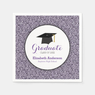 Graduation Purple Faux Glitter Napkin