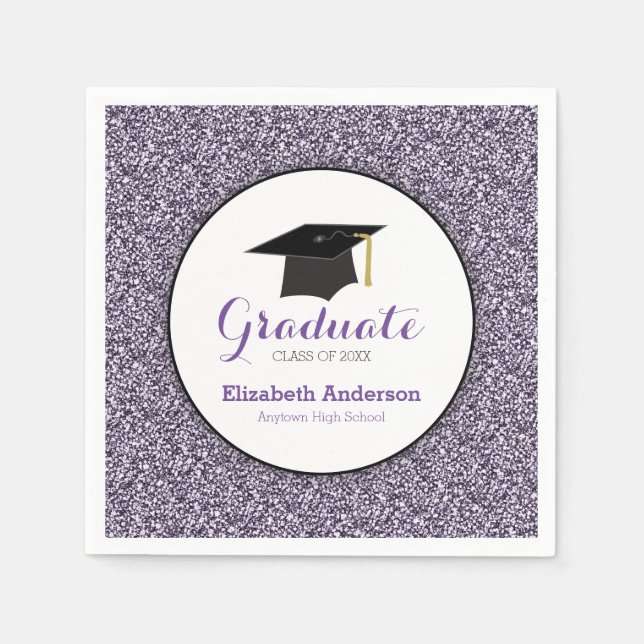 Graduation Purple Faux Glitter Napkin (Front)