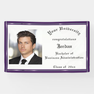 Graduation, Purple, Faux Silver Foil, Custom Banner
