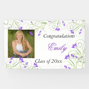 Graduation, Purple Floral, Custom Banner