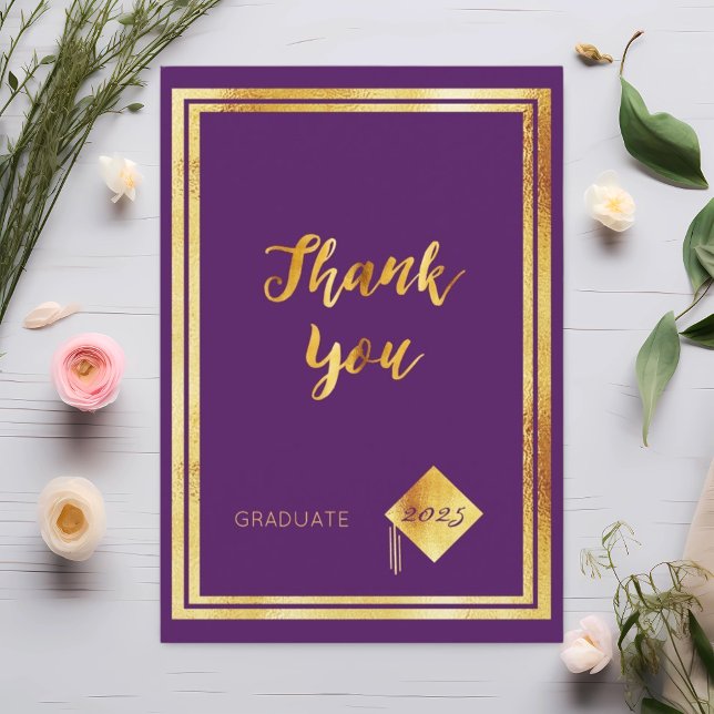 Graduation purple gold 2025 Thank you card (Creator Uploaded)