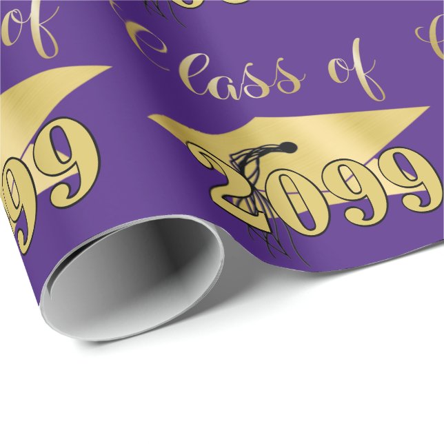Graduation Purple Metallic Gold Class Year Wrapping Paper (Roll Corner)