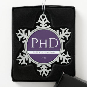 Graduation Purple Name Year PhD Snowflake Pewter Christmas Ornament
