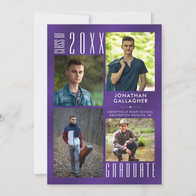 Graduation Purple Photo Collage Announcement (Front)