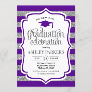 Graduation - Purple Silver Stripes Invitation