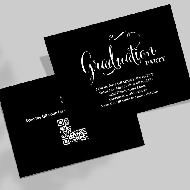 Graduation QR Code Black and White Typography Map  Enclosure Card (Simple black and white Graduation Insert enclosure card. )