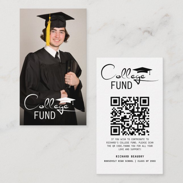 Graduation QR Code College Fund Photo  Enclosure Card (Front/Back)