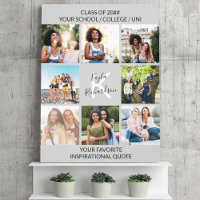 Graduation Quote 8 Photo Collage Monogrammed Grey